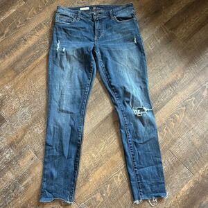 Kut from the Kloth Mia Toothpick Skinny Distressed Raw Hem Jeans Blue Size 10‎